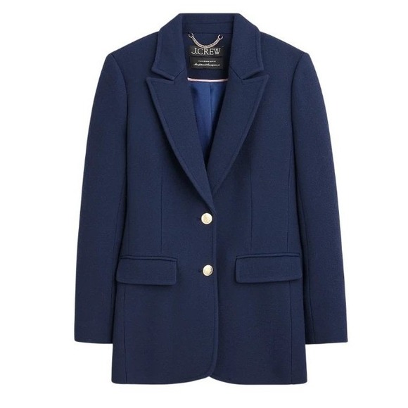 J. Crew Jackets & Blazers - J.Crew‎ Italian Double Cloth Wool Blazer Navy Gold Crest Buttons BV087 Sz 0